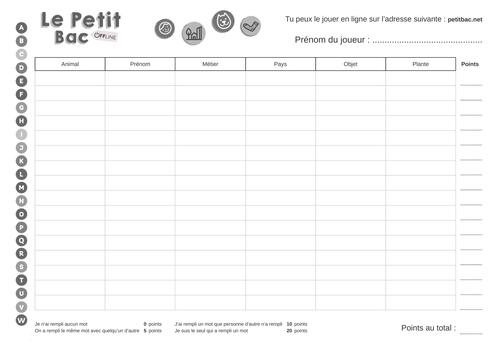 Le Petit Bac Jeu En Ligne
