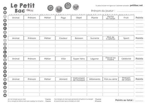 Le Petit Bac Mod les PDF Gratuits