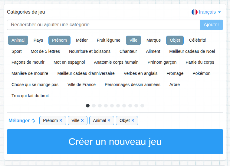 Choix des catégories