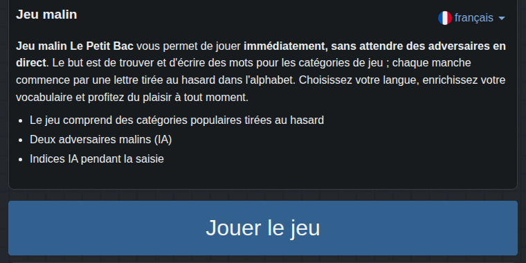 Démarrage du jeu intelligent