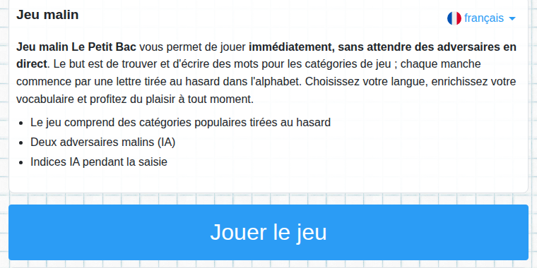 Démarrage du jeu intelligent