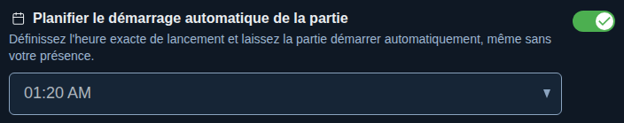 Réglage : début de partie fixe