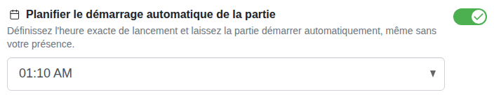 Réglage : début de partie fixe