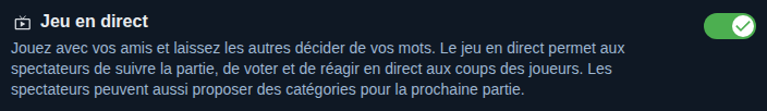 Réglage : partie live