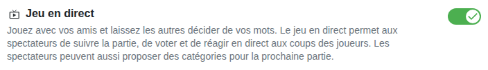 Réglage : partie live