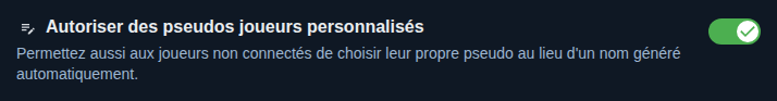 Réglage : pseudos personnalisés