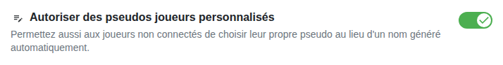 Réglage : pseudos personnalisés