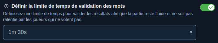 Réglage : temps de validation des mots